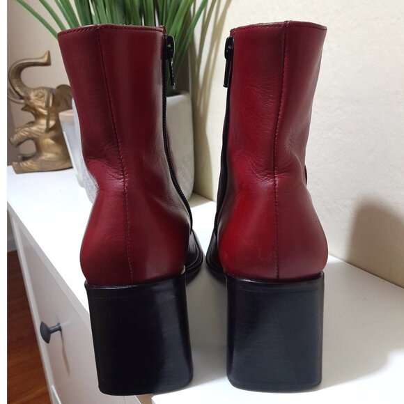 Red Leather Square Toe Connie Ankle Boots Sz 6.5M Made In Brazil - Picture 4 of 9